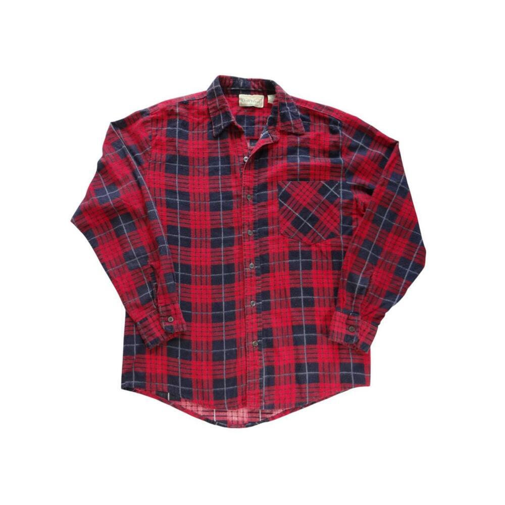 Open‎ Trail Men's Red and Navy Plaid Flannel Casual Shirt